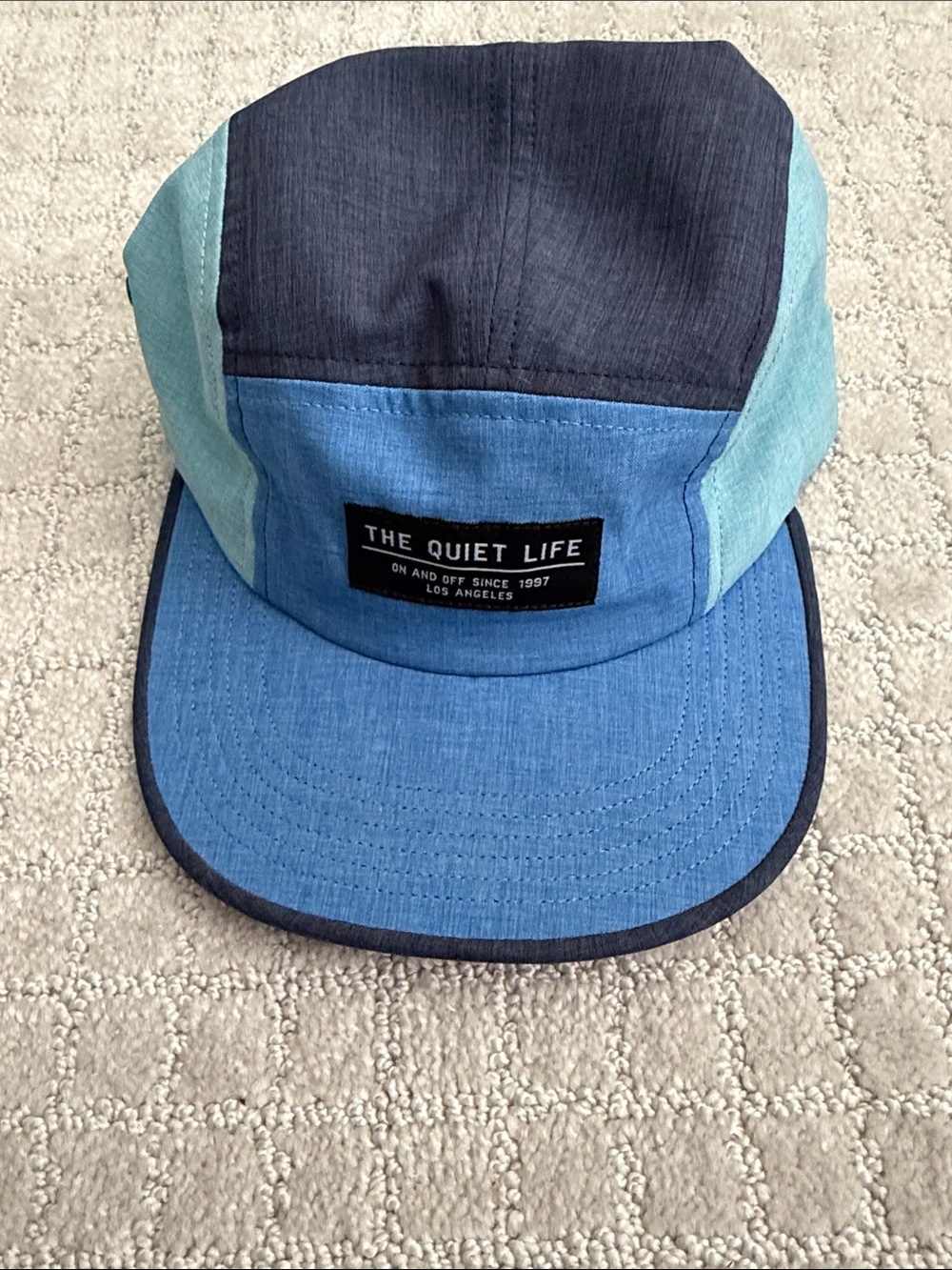 Patchwork Five-Panel Cap with Aqua Panels